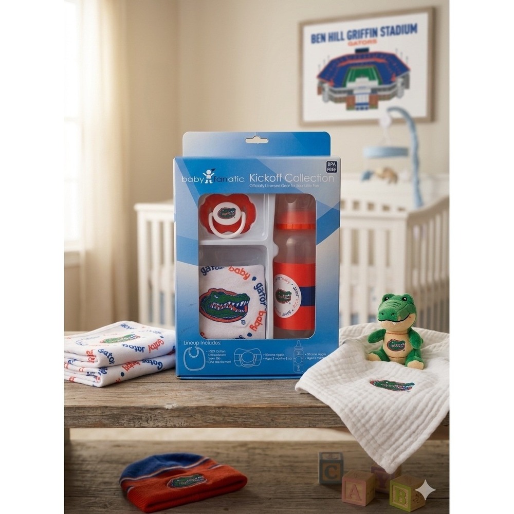 Baby Fanatic Florida Gators Kickoff Collection 3pc Bib Pacifier Bottle Set NEW